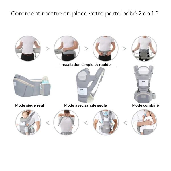 porte-bebe ergonomique coton gris utilisation